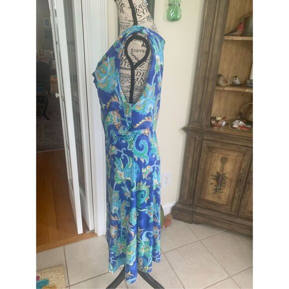 Lauren by Ralph Lauren Aleera Blue Paisley Jersey Cowl Neck Dress - Picture 2 of 9